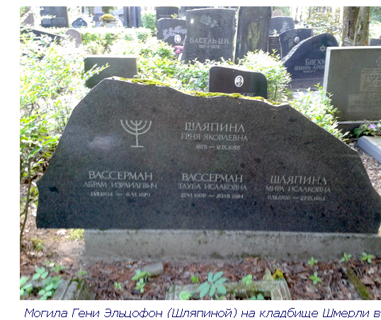 Text Box:  
Могила Гени Эльцофон (Шляпиной) на кладбище Шмерли в Риге
